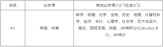 A1年級課程設置