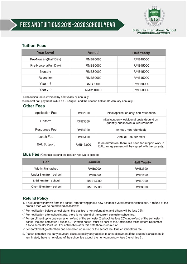 廣州英倫國際學校學費
