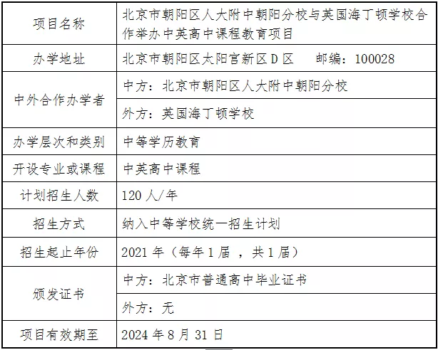 北京市朝陽區(qū)人大附中朝陽分校與英國海丁頓學(xué)校繼續(xù)合作舉辦中英高中課程教育項(xiàng)目