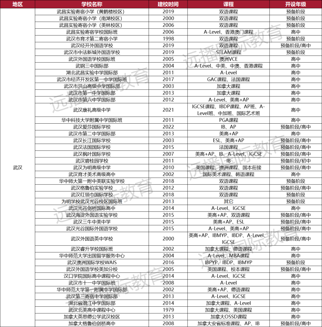 武漢國際化學校一覽