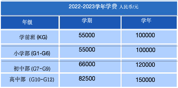 天津海嘉國際學(xué)校2023年費用信息參考